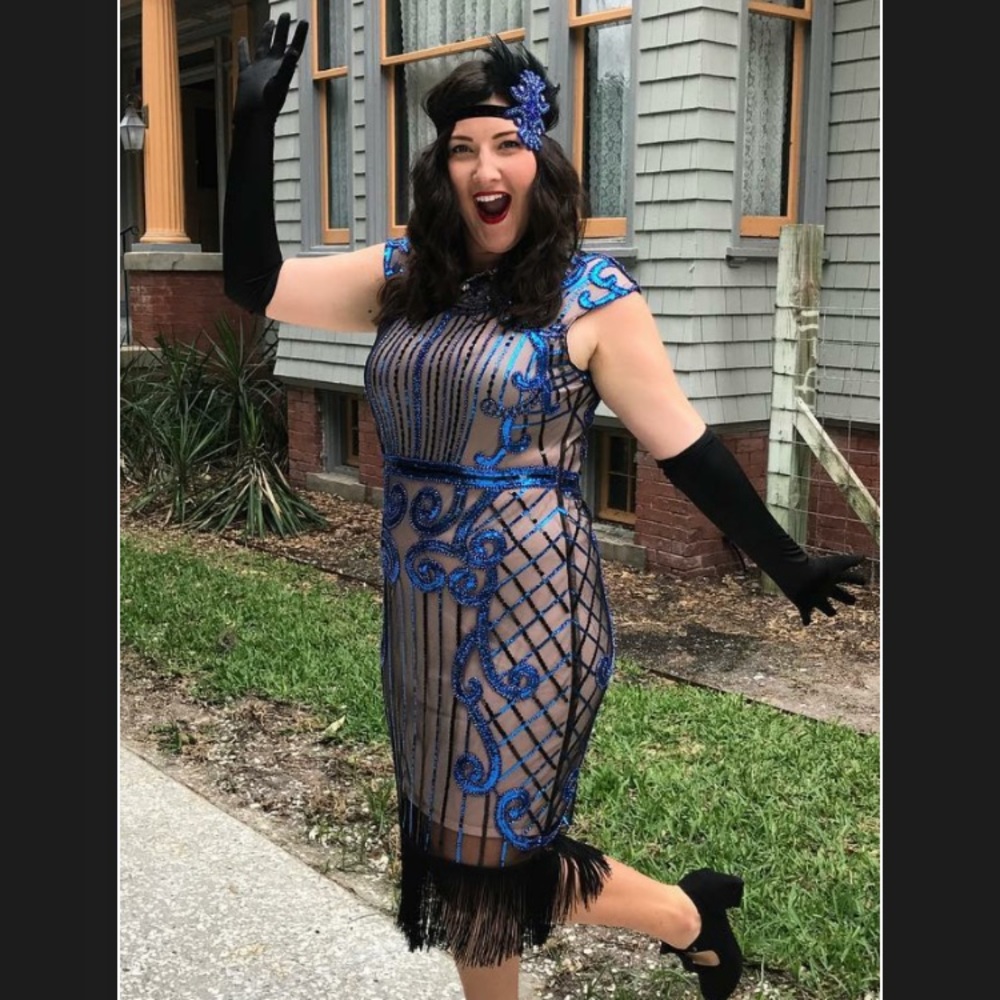 1920’s inspired dress, gloves & headband fits L/XL